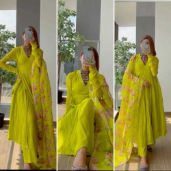 Isha Borah Neon Color Anarkali Suit with Beautiful Dupatta